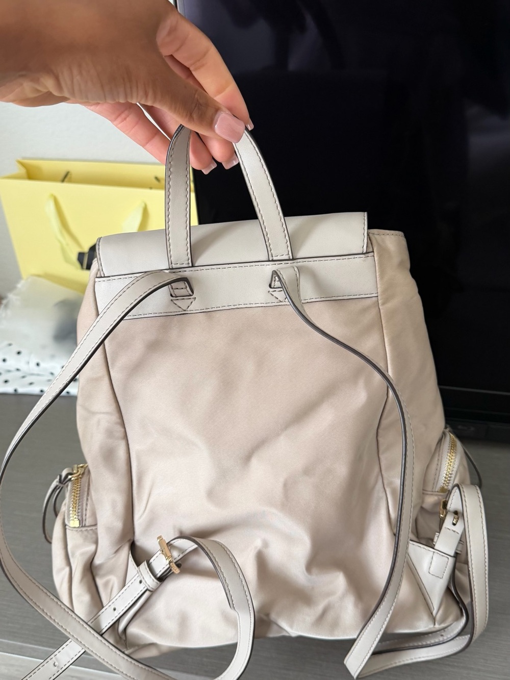 MICHAEL KORS Soft Cream Drawstring Backpack with Gold Hardware - Picture 9 of 11